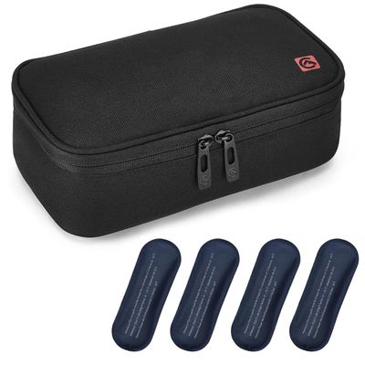 ALLCAMP Insulin Cooler Travel Case for Diabetic Organize Medication with 4 Ice Packs Black(9X 4.72x 3.14 inches)