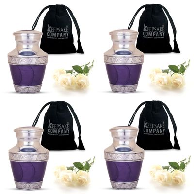 KEEPSAKE COMPANY Purple Enamel Metal Mini Urns for Human Ashes - Set of 4 Keepsake Urns - Handcrafted Designs - 3 Cubic Inches Capacity Each - Funeral Urns