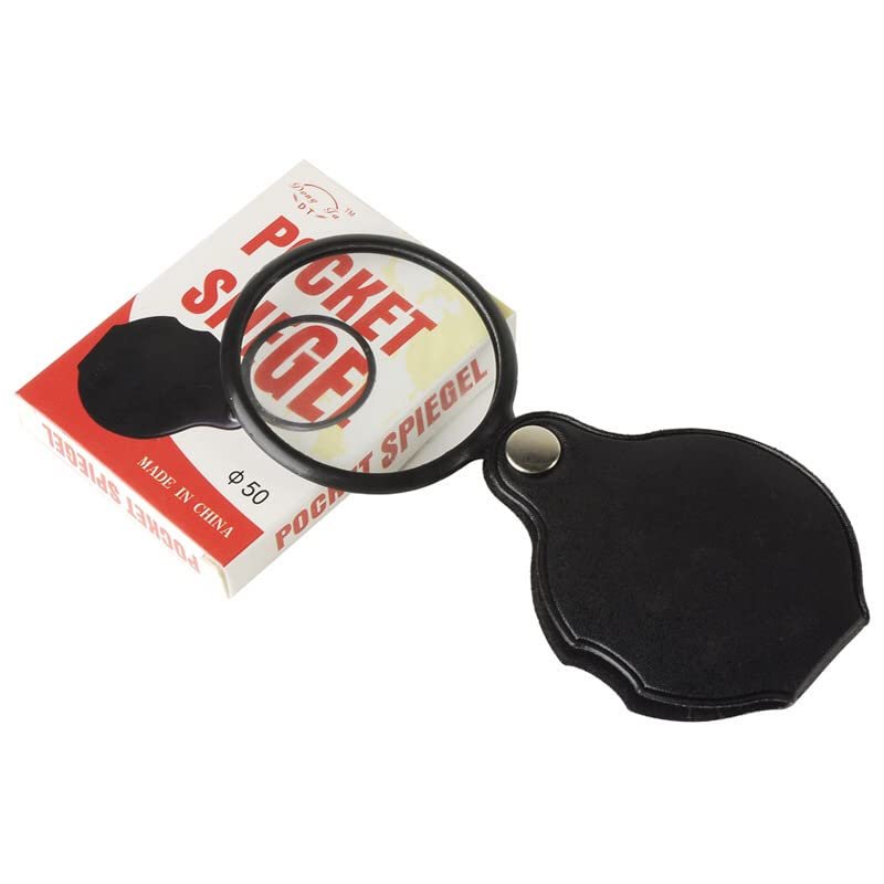 5X Portable Pocket Size Magnifying Glass Mini Folding Magnifier with PU Leather Protective Cover Lightweight Handheld Reading Magnifying Glass for Jewelry,Coin, Bud, Plant, Science, Hobby, Travel