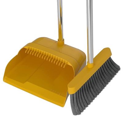 UOOD Broom and Dustpan Set with Long Handle,Upright Lobby Broom for Cleaning Home Kitchen Office Room (Color : Yellow, Size : A)