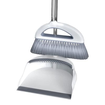 UOOD Long Handled Dustpan and Brush Set, Soft Broom Indoor Tall Dustpan and Brush Set Heavy Duty for Lobby, Kitchen and Home Floor Sweeping