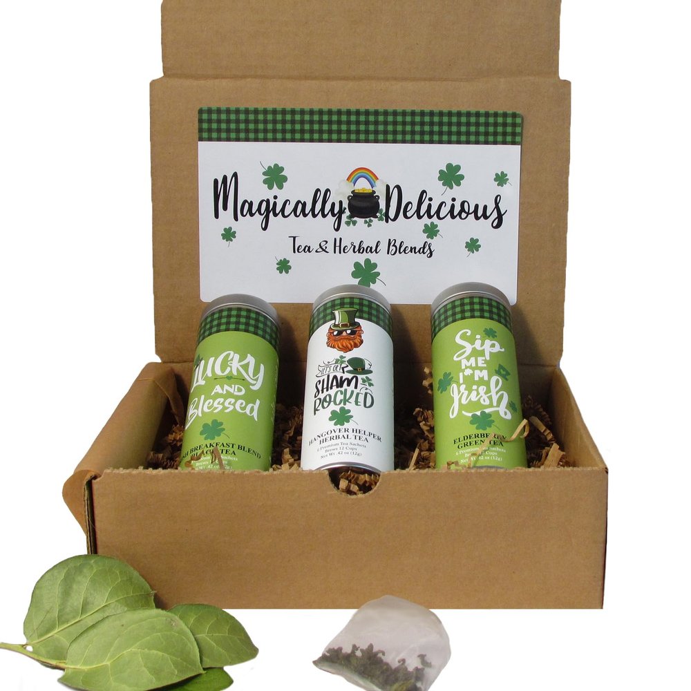 Magically Delicious Gift Set by La Tea Dah, Festive Collection with Irish Breakfast, Hangover Helper, & Elderberry Green Teas, Fun St Patricks Day Gift (18 Sachets)