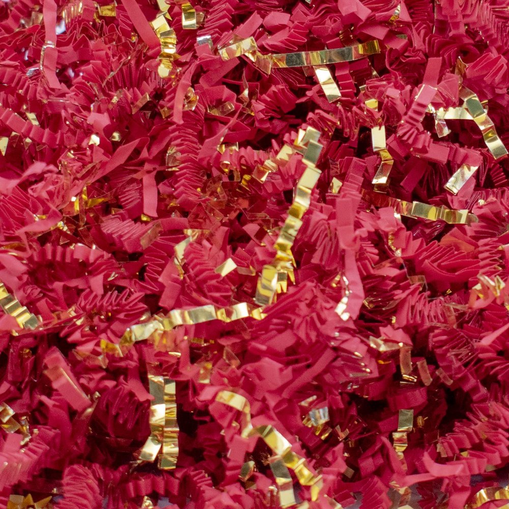 Stephanie Imports Made In USA 3-Ply Crinkle Cut Shredded Paper 2 lbs (Red & Gold Metallic)