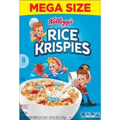 Kellogg's Rice Krispies Breakfast Cereal, Original, MEGA SIZE, 25.2oz Box (1 Box), Marshmallow Treats, Kids Snack Food