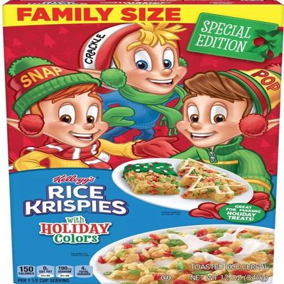 Rice Krispies Breakfast Cereal, Christmas Pack, Family Size, Original with Holiday Colors, 12oz Box (1 Box)