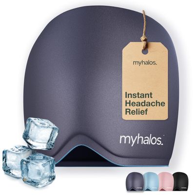 MyHalos Migraine Relief Cap,30% Thicker,2X More Cooling Gel -Stays Colder for Longer, Ice Hat, Ice Pack Head Wrap, Cold Headaches & Migraine Mask - Tension Headache Relief Cap (Gray) FSA|HSA Eligible