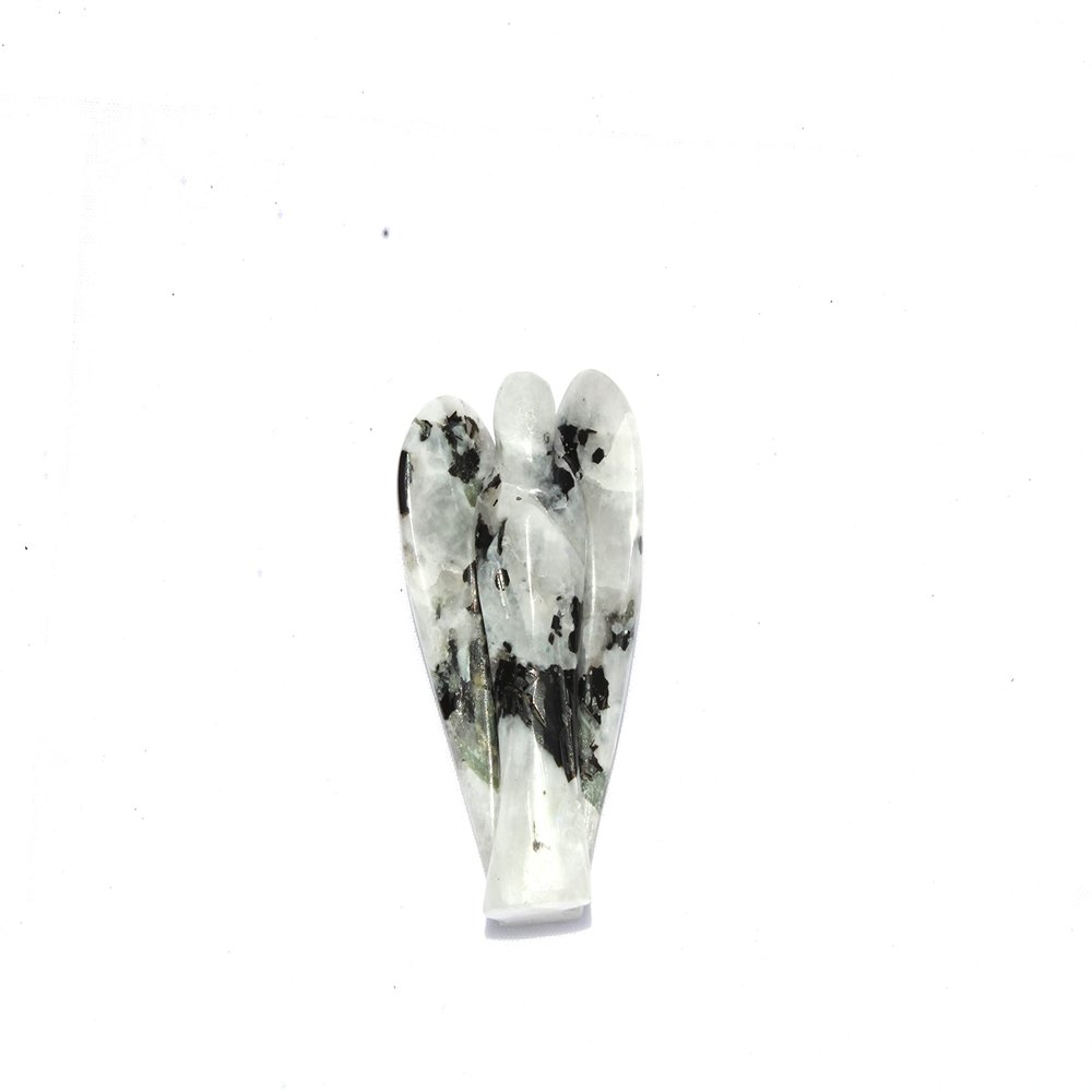 Jet Rainbow Moonstone Angel Figurine 2 Inch | Hand Carved Crystal Angel Statue | Decorative Pocket Stone Gift | Home & Office Dcor