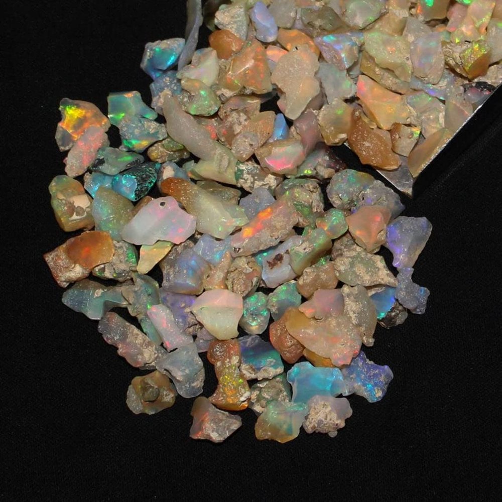 200Cts. Real Raw Ultra Fire Black Ethiopian Opal Rough Stone, Natural Opal Rock Crystals Gemstone, Jewelry Making Supplies, Chakra Healing Stone, Birthday Gift, Crafts & DIY, Wire Wrapping Crystals