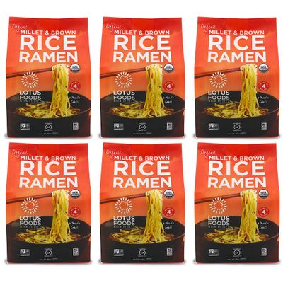 Lotus Foods Organic Millet & Brown Rice Ramen - Gluten Free Rice Ramen, Whole Grain Ramen Noodles, Low Sodium Rice Noodles, USDA Organic, Gluten Free, Vegan - 10 Oz Bags (Pack of 6)