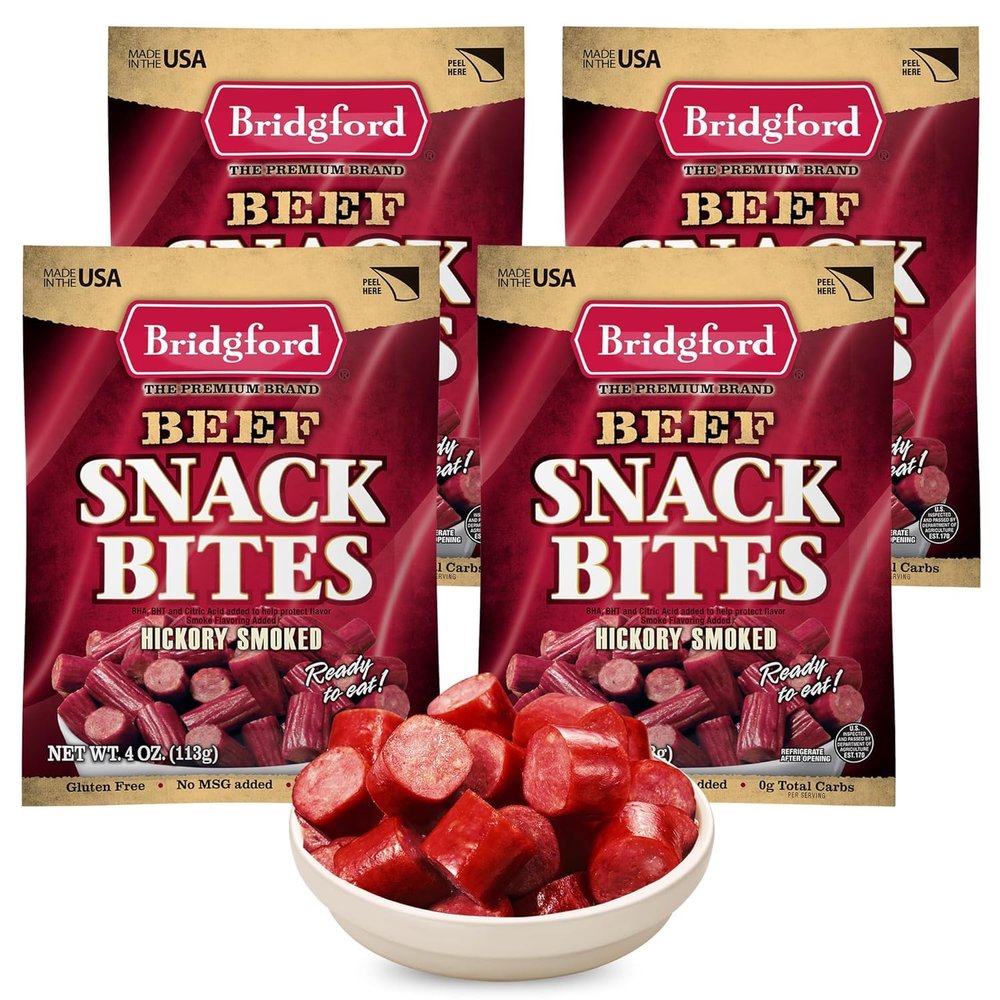 Bridgford Beef Snack Bites 4 oz Pack of 4 - Ready-to-Eat Snacks for On-The-Go Snacking - Gluten-Free Zero Carbs Meat Snacks for Adults - Keto Beef Snack Bites for Your Keto Diets