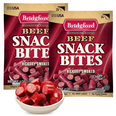 Bridgford Beef Snack Bites 4 oz Pack of 2 - Ready-to-Eat Snacks for On-The-Go Snacking - Gluten-Free Zero Carbs Meat Snacks for Adults - Keto Beef Snack Bites for Your Keto Diets