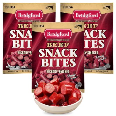Bridgford Beef Snack Bites 4 oz Pack of 3 - Ready-to-Eat Snacks for On-the-Go Snacking - Gluten-Free Zero Carbs Meat Snacks for Adults - Keto Beef Snack Bites for Your Keto Diets