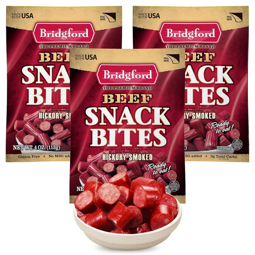 Bridgford Beef Snack Bites 4 oz Pack of 3 - Ready-to-Eat Snacks for On-the-Go Snacking - Gluten-Free Zero Carbs Meat Snacks for Adults - Keto Beef Snack Bites for Your Keto Diets