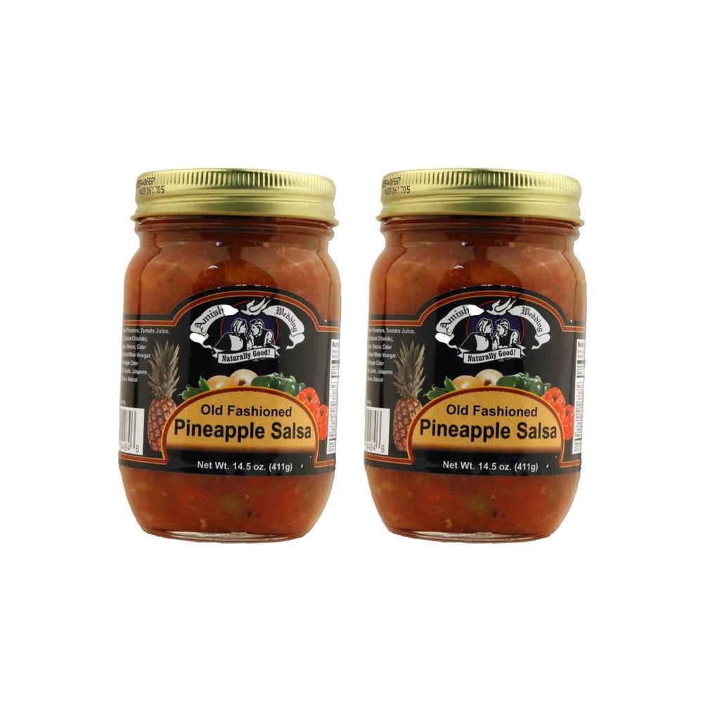 Amish Wedding Kettle Cooked Salsa, Thick and Chunky Pack of 2 14.5 ounce Jars, Pineapple