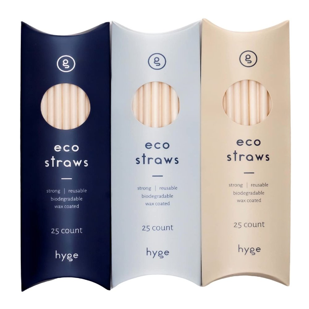 Hyge Eco-Friendly Straws | Natural Compostable Drinking Straws | Biodegradable Coated Wax Paper Plastic Free Straws for Home, Office, Restaurant, Travel, and Party | (3) Pack 75 Count
