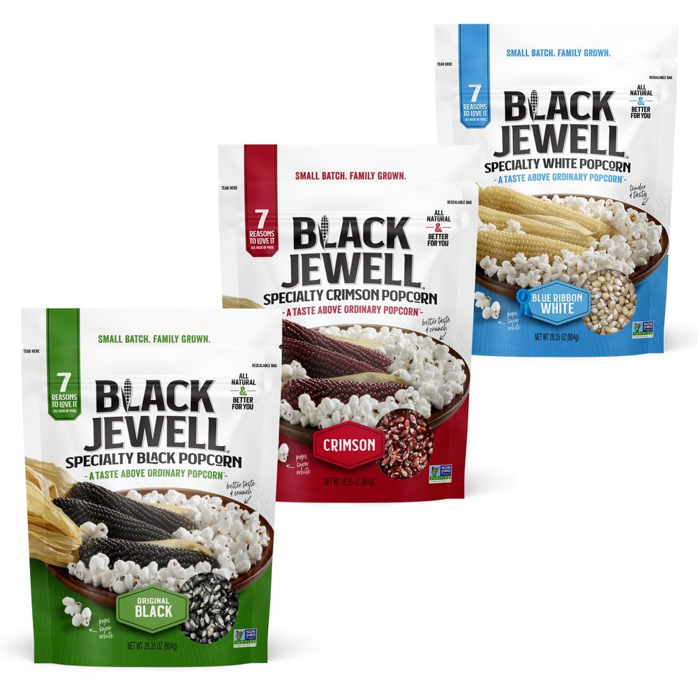 Black Jewell Gourmet Popcorn Kernels, Variety Pack with Original Black, Blue Ribbon White, and Crimson (Pack of 3)