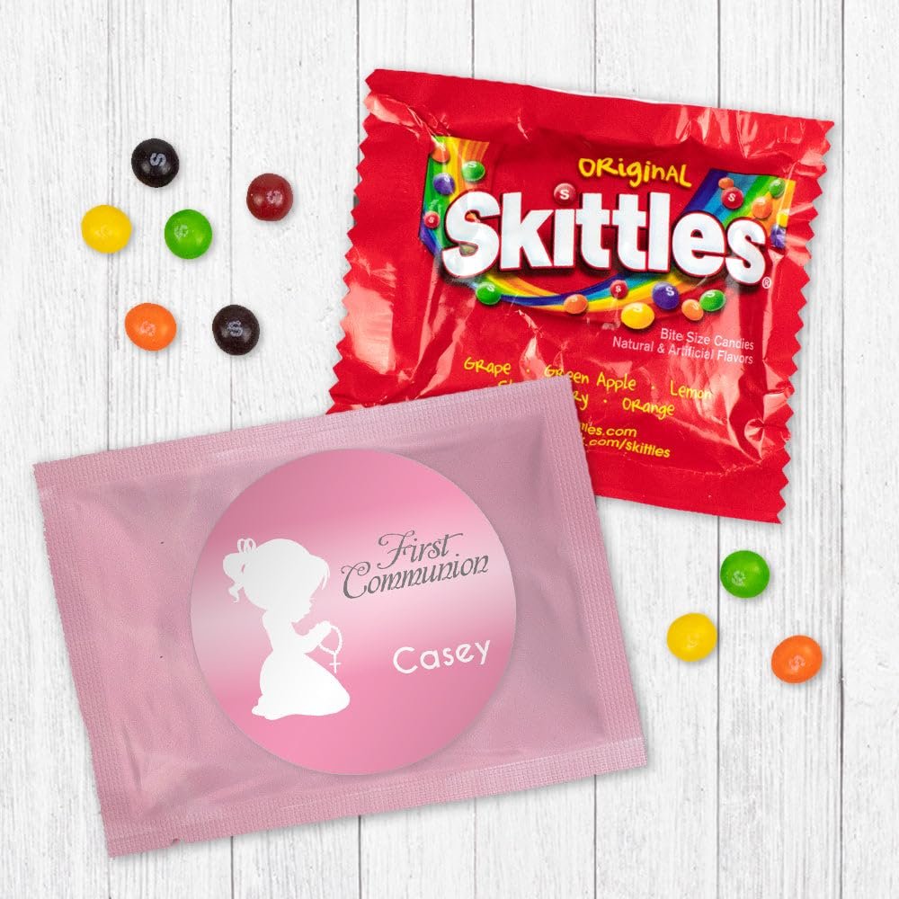 12ct First Communion Candy Party Favors for Girls Fun Size (12 Pack) - Pink Foil - (3 x 4in)