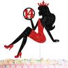 14 Red & Black Sitting Girl Silhouette Cake Topper Decorations with Glamour for Lady 14 Birthday Theme Queen Sexy Party Decor Supplies view 1
