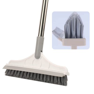 2 in 1 Floor Brush Scrubber with Long Handle Grout Brush 3 Poles 53.5'' New Upgrade Stiff Bristle Cleaning Scrub Brush with Squeegee 120Rotating Tile Brush for Cleaning Bathroom Glass Patio Kitchen