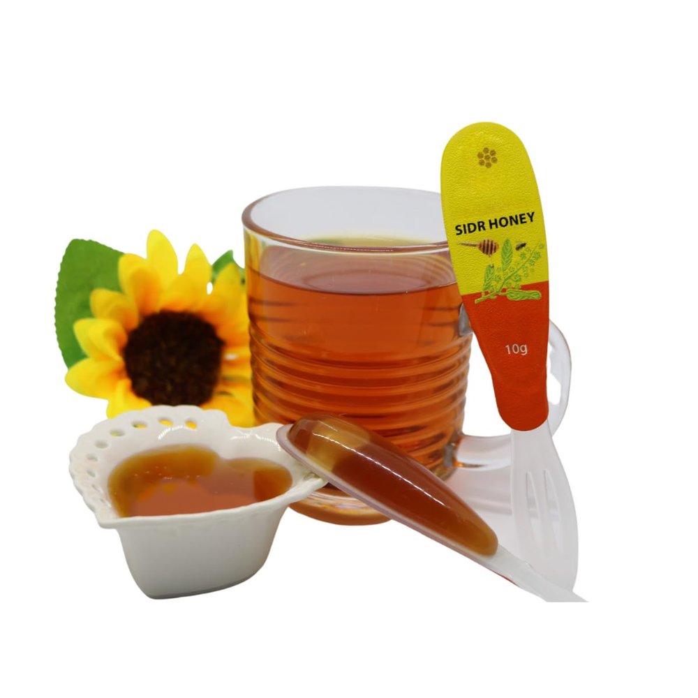 Mujezat Al-Shifa Mountain Sidr Liquid Honey Spoons 160g (Pack of 16 x 10g), 100% Natural Unheated, Unfiltered, Unpasteurized Raw Honey Spoons for Coffee, Tea and Snacks Individually Wrapped