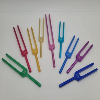 YANTRA Solfeggio 9 Colored Tuning Forks with Long Stem Includes DNA Repair Fork for Sound Energy Field Healing with Striker and Bag