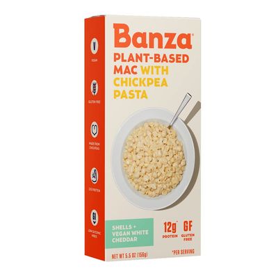 Banza Plant-Based Chickpea Mac & Cheese Gluten Free Healthy Mac and Cheese, High Protein, Lower Carb and Non-GMO, Shells and Vegan White Cheddar (Pack of 6)