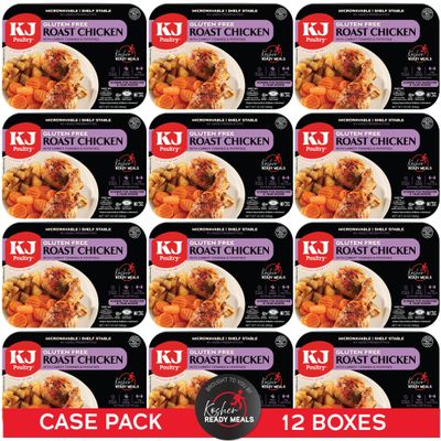 KJ Poultry Kosher for Passover Gluten Free Meals, Roast Chicken with Potato & Carrots, Halal, (12 Pack) Prepared Entree Fully Cooked, Shelf Stable Microwave Dinner, Travel Military Camping