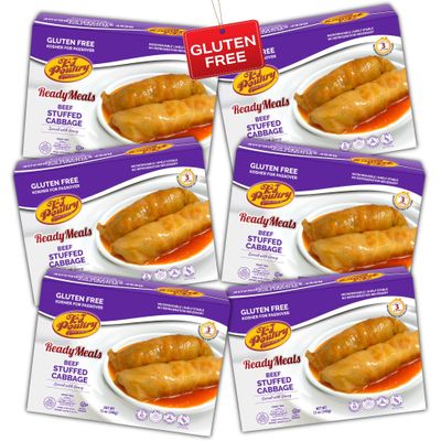 KJ Poultry Kosher for Passover Gluten Free Meals, Beef Stuffed Cabbage Rolls in Gravy (6 Pack) Prepared Entree Fully Cooked, Shelf Stable Microwave Dinner, Travel Military Camping