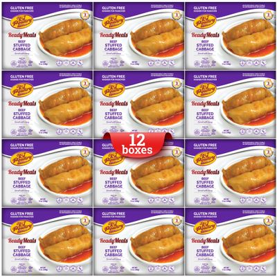 KJ Poultry Kosher for Passover Gluten Free Meals, Beef Stuffed Cabbage Rolls in Gravy (12 Pack) Prepared Entree Fully Cooked, Shelf Stable Microwave Dinner, Travel Military Camping