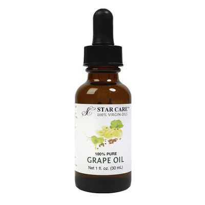 STAR CARE 100% Pure Grape Seed Oil for Skin, Hair & Face. Cold Pressed Vitis Vinifera Carrier Oil with Vitamin E & Essential Fatty Acids, Natural Moisturizer for Body & Scalp Massage, 1 fl oz (30ml)