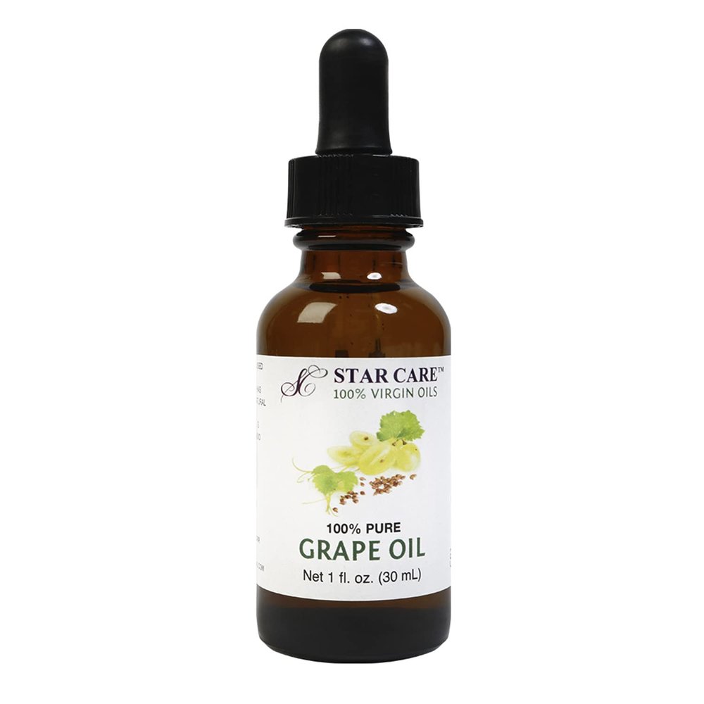 STAR CARE 100% Pure Grape Seed Oil for Skin, Hair & Face. Cold Pressed Vitis Vinifera Carrier Oil with Vitamin E & Essential Fatty Acids, Natural Moisturizer for Body & Scalp Massage, 1 fl oz (30ml)