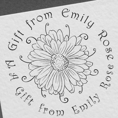 Flower Custom Made Gift Tag Stamp, Round Imprint, Size 1-5/8", Floral Pattern, Perfect for Gift Tags, Ink Stamper, Uses Stamp Pad