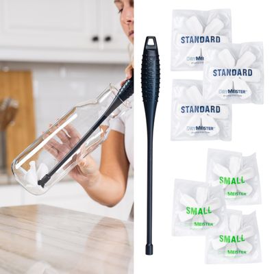 DryMeister Starter Kit - Drying Wand - Quickly Dries the Inside of Narrow Containers (>1.25") - Water Bottles, Carafes, Wine Glasses, Champagne Flutes, Water Bladders, Reusable Bags - Rack Alternative