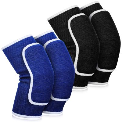 2 Pair Elbow Pads Volleyball Sport Breathable Protective Support Gel Pad Arm Compression Sleeves for Teen Girls Boys Basketball Football Skating(Black, Blue)