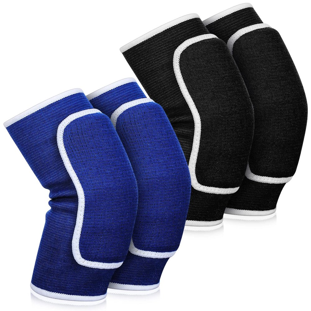 2 Pair Elbow Pads Volleyball Sport Breathable Protective Support Gel Pad Arm Compression Sleeves for Teen Girls Boys Basketball Football Skating(Black, Blue)
