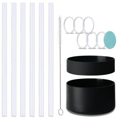 6 pcs Replacement Straws & Silicone Gasket Rings & 1 Protective Flex Bottle Boot compatible with Hydro Flask Wide Mouth Water Bottle 12oz to 24oz