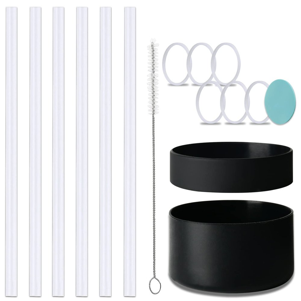 6 pcs Replacement Straws & Silicone Gasket Rings & 1 Protective Flex Bottle Boot compatible with Hydro Flask Wide Mouth Water Bottle 12oz to 24oz
