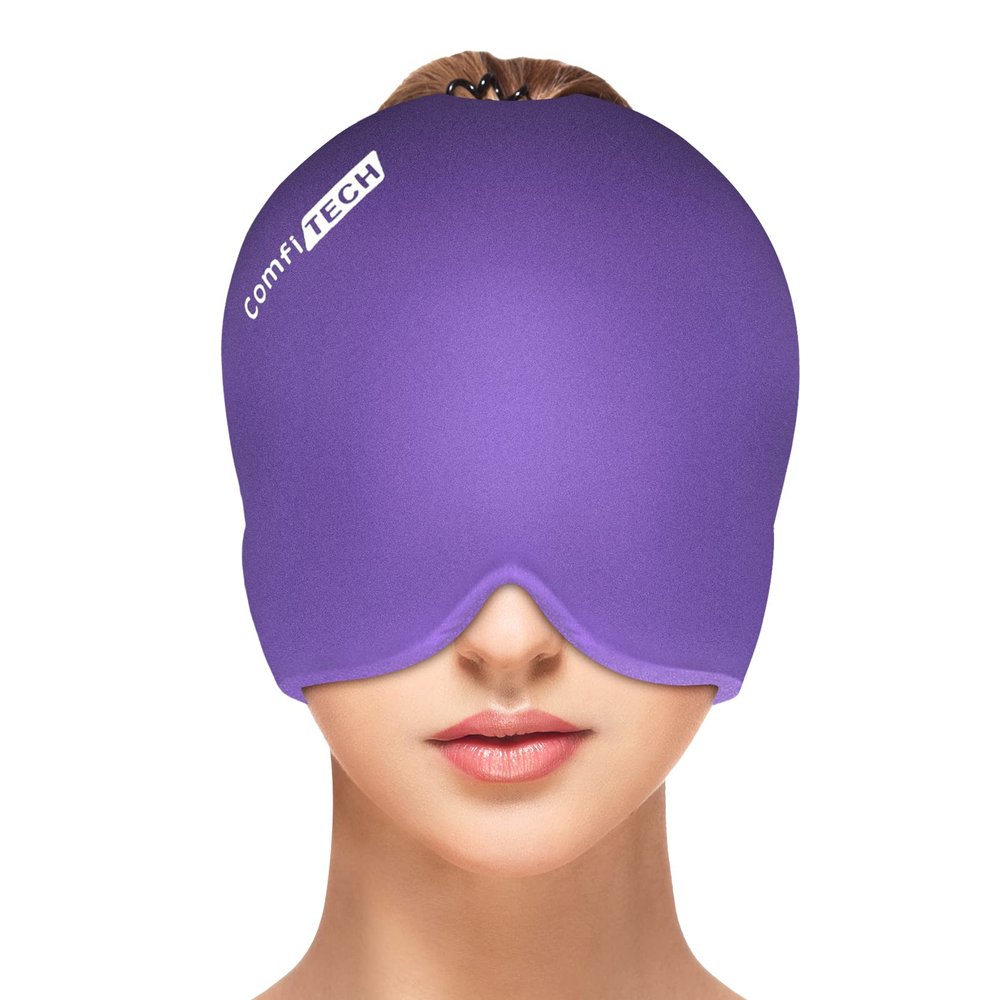 ComfiTECH Head Ice Pack Wrap Cold Cap Cooling Gel Hat, Medium, Purple