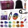 22Pcs Healing Crystals Set, Chakra Quartz Kits in Wooden Box (7 Raw and 7 Tumbled Chakra Stones, Lava Bracelet, Chakra Necklace and Amethyst Pendulum, Thumb Worry Stone, Selenite Charging Plate, etc.) view 1