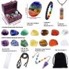 22Pcs Healing Crystals Set, Chakra Quartz Kits in Wooden Box (7 Raw and 7 Tumbled Chakra Stones, Lava Bracelet, Chakra Necklace and Amethyst Pendulum, Thumb Worry Stone, Selenite Charging Plate, etc.) view 2