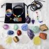 22Pcs Healing Crystals Set, Chakra Quartz Kits in Wooden Box (7 Raw and 7 Tumbled Chakra Stones, Lava Bracelet, Chakra Necklace and Amethyst Pendulum, Thumb Worry Stone, Selenite Charging Plate, etc.) view 3
