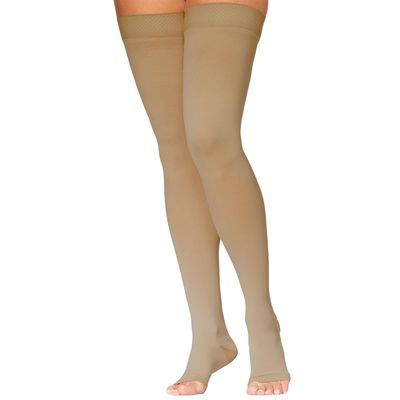 Sigvaris Dynaven 971 15-20 Open Toe Thigh High Compression Stocking w/Grip Top Light Beige XS