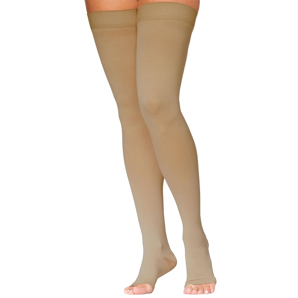Sigvaris Dynaven 971 15-20 Open Toe Thigh High Compression Stocking w/Grip Top Light Beige XS