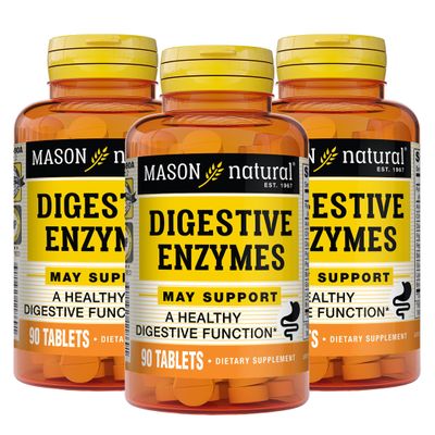 Mason Natural Digestive Enzymes with Prebiotics and Probiotics - Healthy Digestive Function, Improved Gut Health, 90 Tablets (Pack of 3)