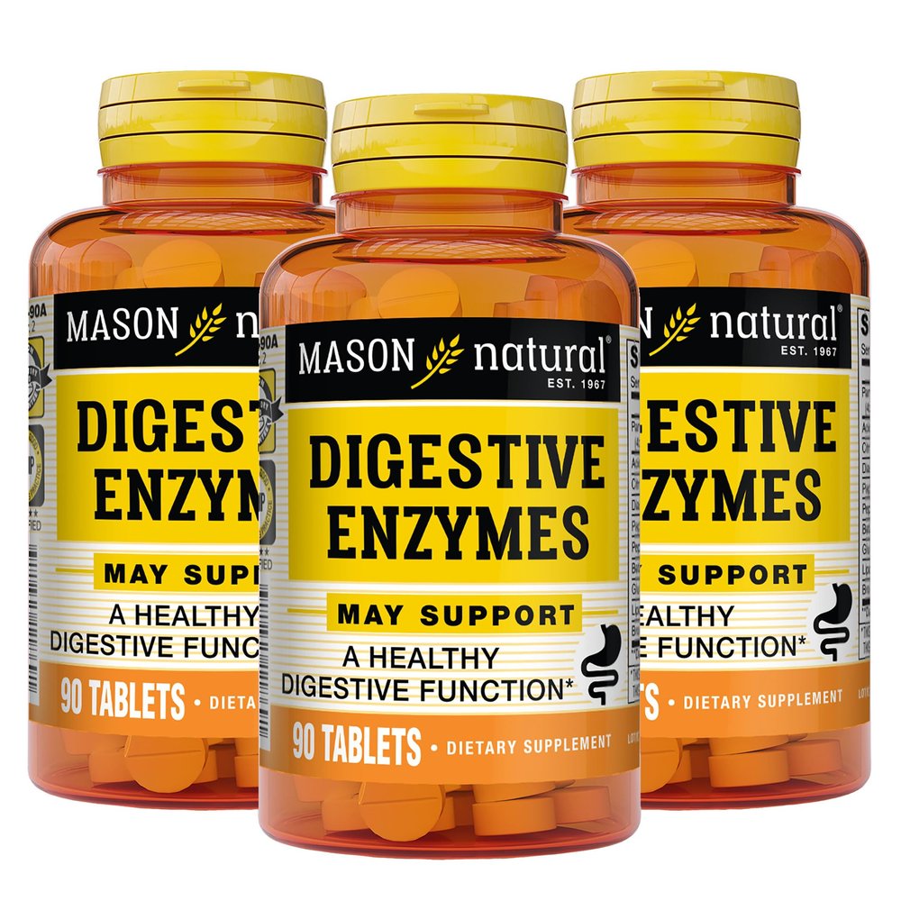 Mason Natural Digestive Enzymes with Prebiotics and Probiotics - Healthy Digestive Function, Improved Gut Health, 90 Tablets (Pack of 3)