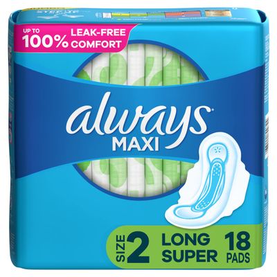 Always Fem Hygiene, Pads Soft Long Super Size 2 Flexi-Wings, 18 Count