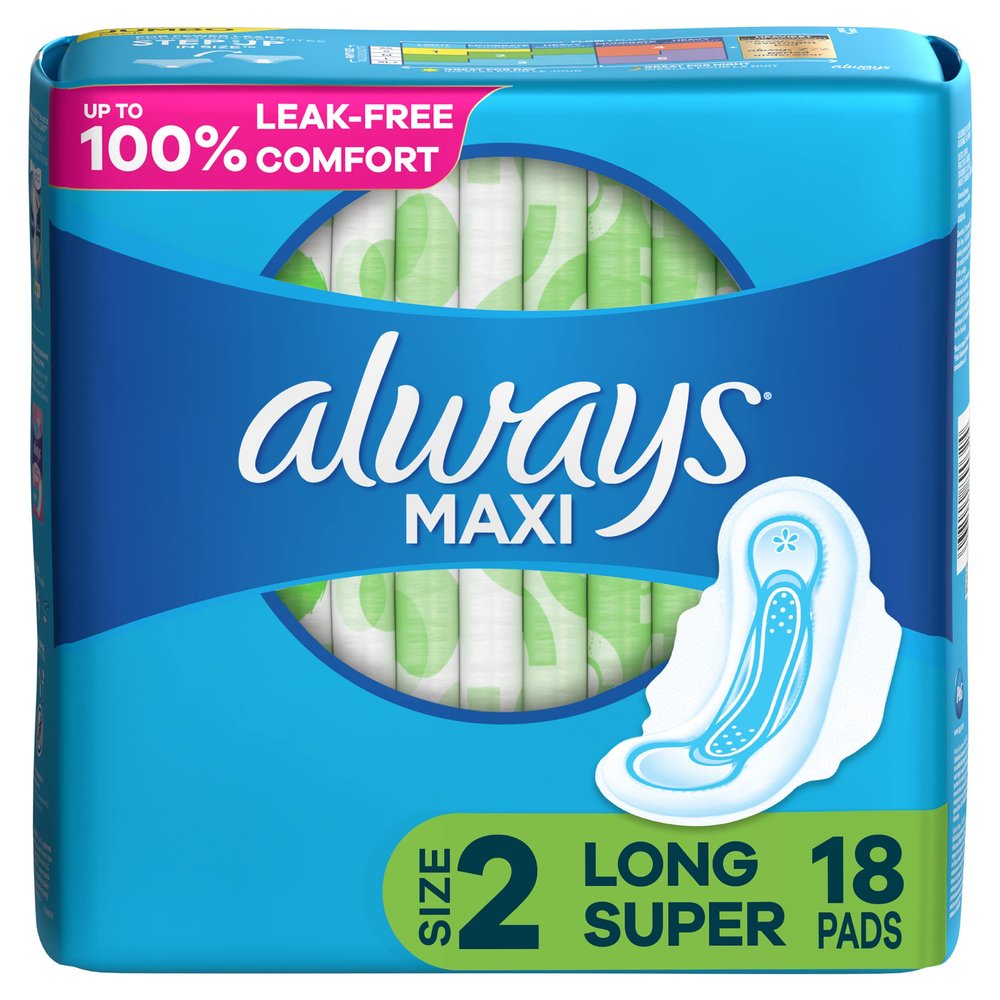 Always Fem Hygiene, Pads Soft Long Super Size 2 Flexi-Wings, 18 Count