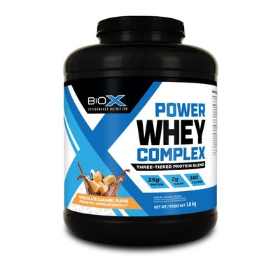 BioX Power Whey Complex | High Protein 100% Pure Whey Protein Powder | 25g Protein with Whey Concentrate, Whey Isolate, Hydrolyzed Whey | 52 Servings, 4LB (Chocolate Caramel Fudge)