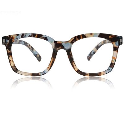 JiSoo Square Oversized Reading Glasses Women 2.25, Chunky Stylish Designer Readers 2.25 Women with Spring Hinge, Blue Quartz 2.25