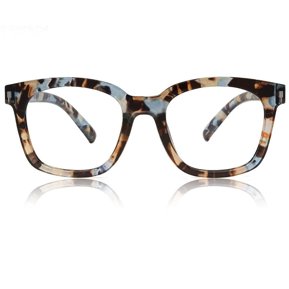 JiSoo Square Oversized Reading Glasses Women 2.25, Chunky Stylish Designer Readers 2.25 Women with Spring Hinge, Blue Quartz 2.25